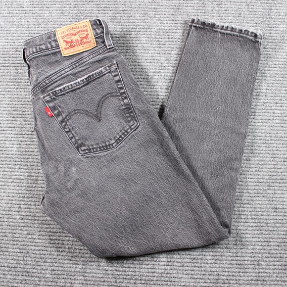 Levi’s 501 Skinny Womens 27x28 Black Faded Denim Button Fly Stretch - Picture 1 of 12